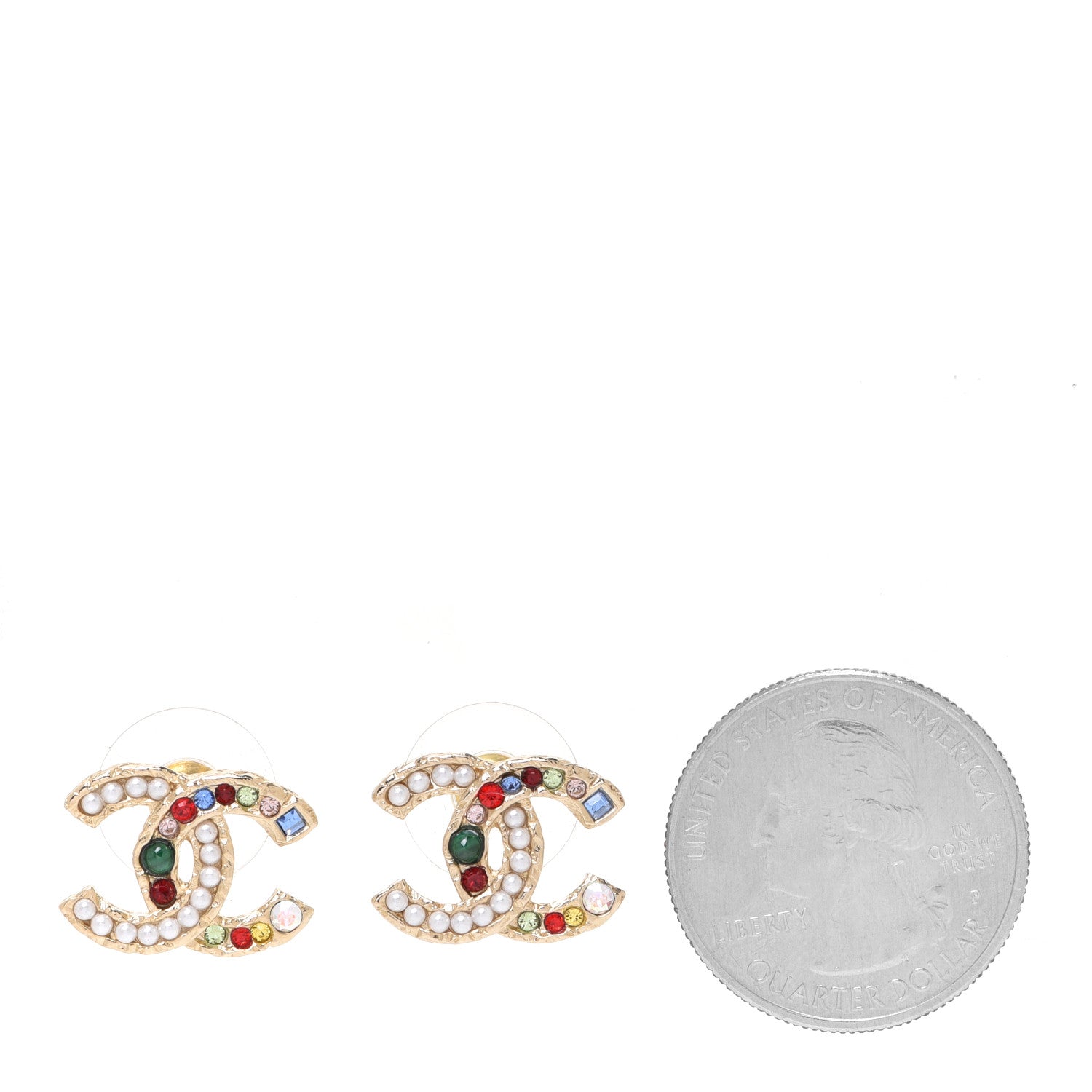 Chanel Pearl Crystal CC Earrings Gold Multicolor 2 of 5