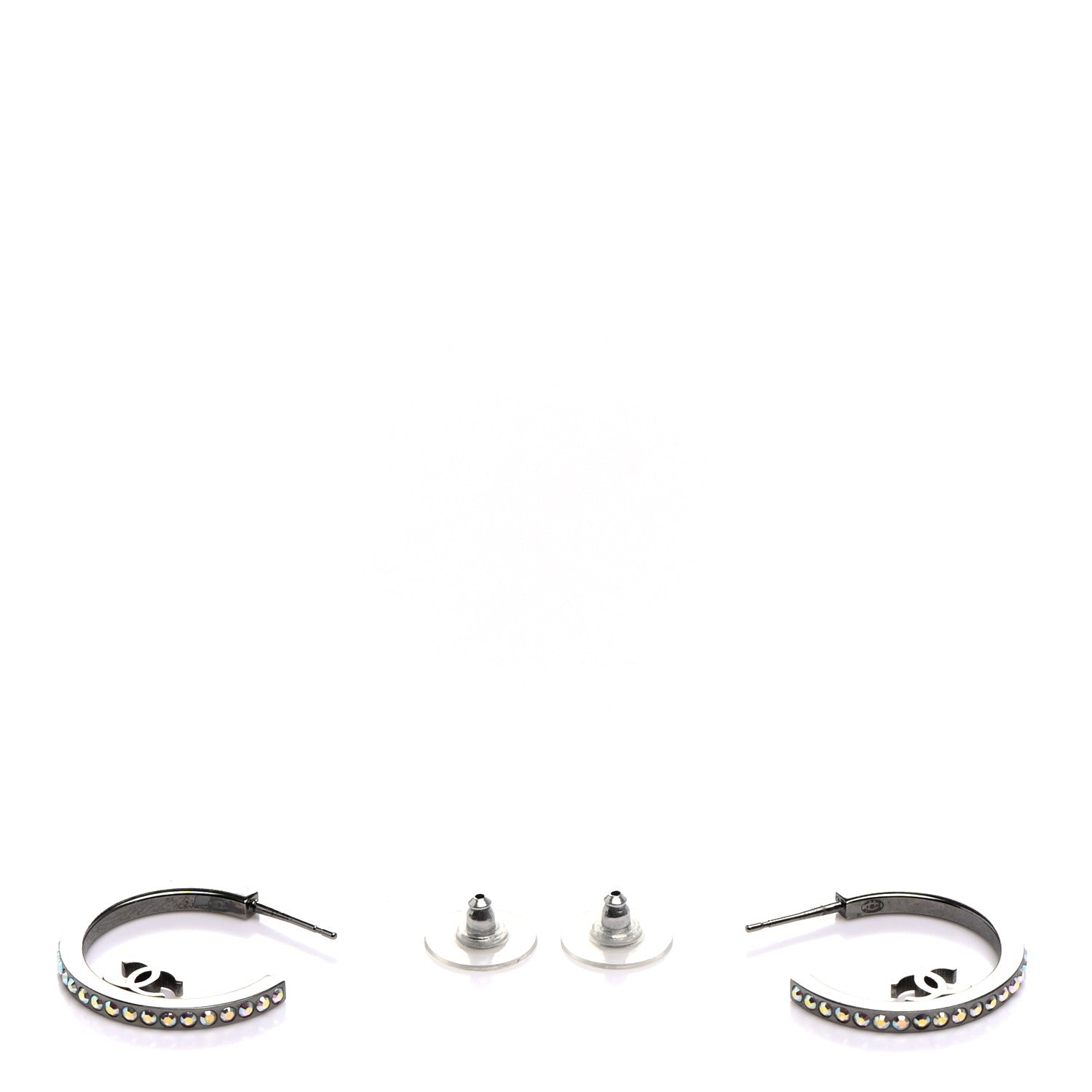 Chanel Crystal CC Hoop Earrings Silver 3 of 5