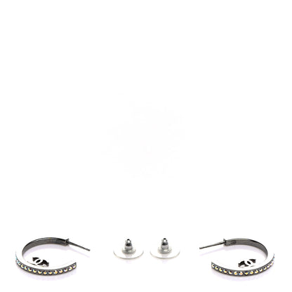Chanel Crystal CC Hoop Earrings Silver 3 of 5