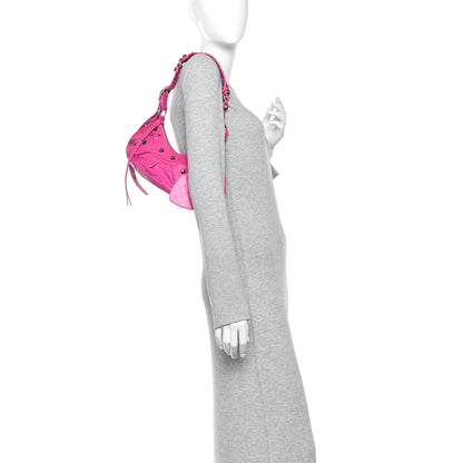 Balenciaga Extra Supple Calfskin Crocodile Embossed XS Le Cagole Shoulder Bag Lipstick Pink 2 of 10