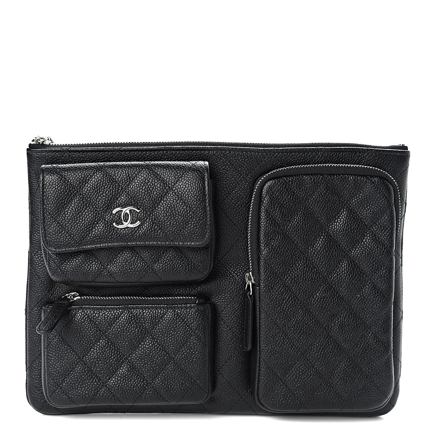 Caviar Quilted Zipped Multi Pouch Black