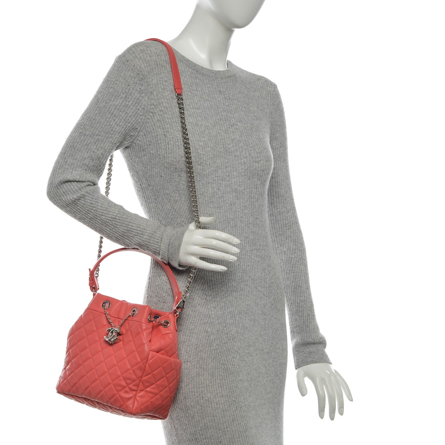 Chanel Lambskin Quilted Small Chain Bucket Bag Coral 2 of 7