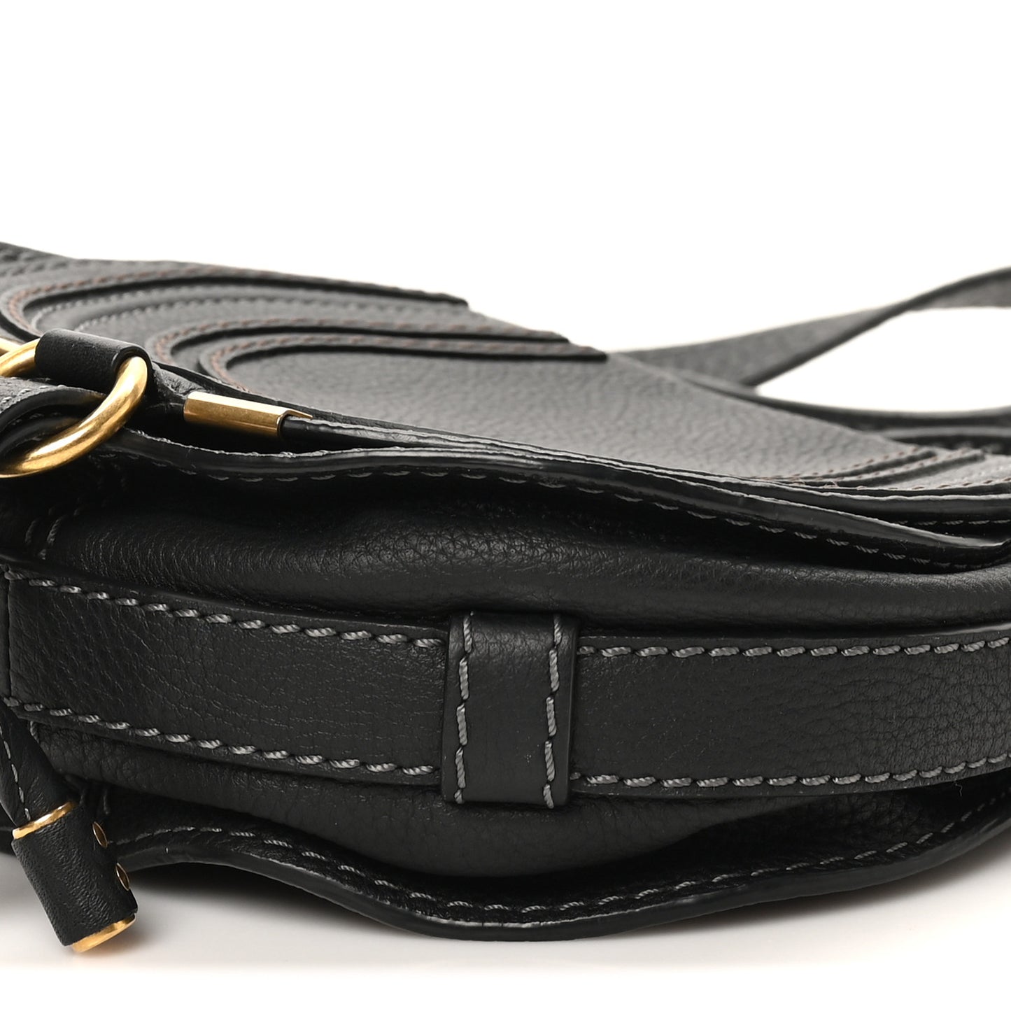 Grained Calfskin Small Marcie Saddle Bag Black