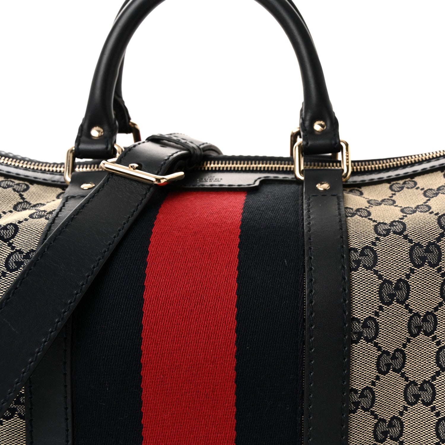 Gucci Monogram Selleria Calfskin Vintage Web Medium Boston Beige Blue 8 of 10