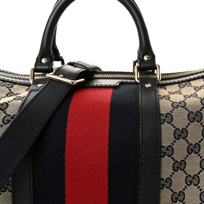 Gucci Monogram Selleria Calfskin Vintage Web Medium Boston Beige Blue 8 of 10