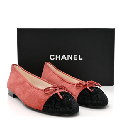 Chanel Velvet Cap Toe CC Ballerina Flats 39 Dark Pink Black 9 of 9