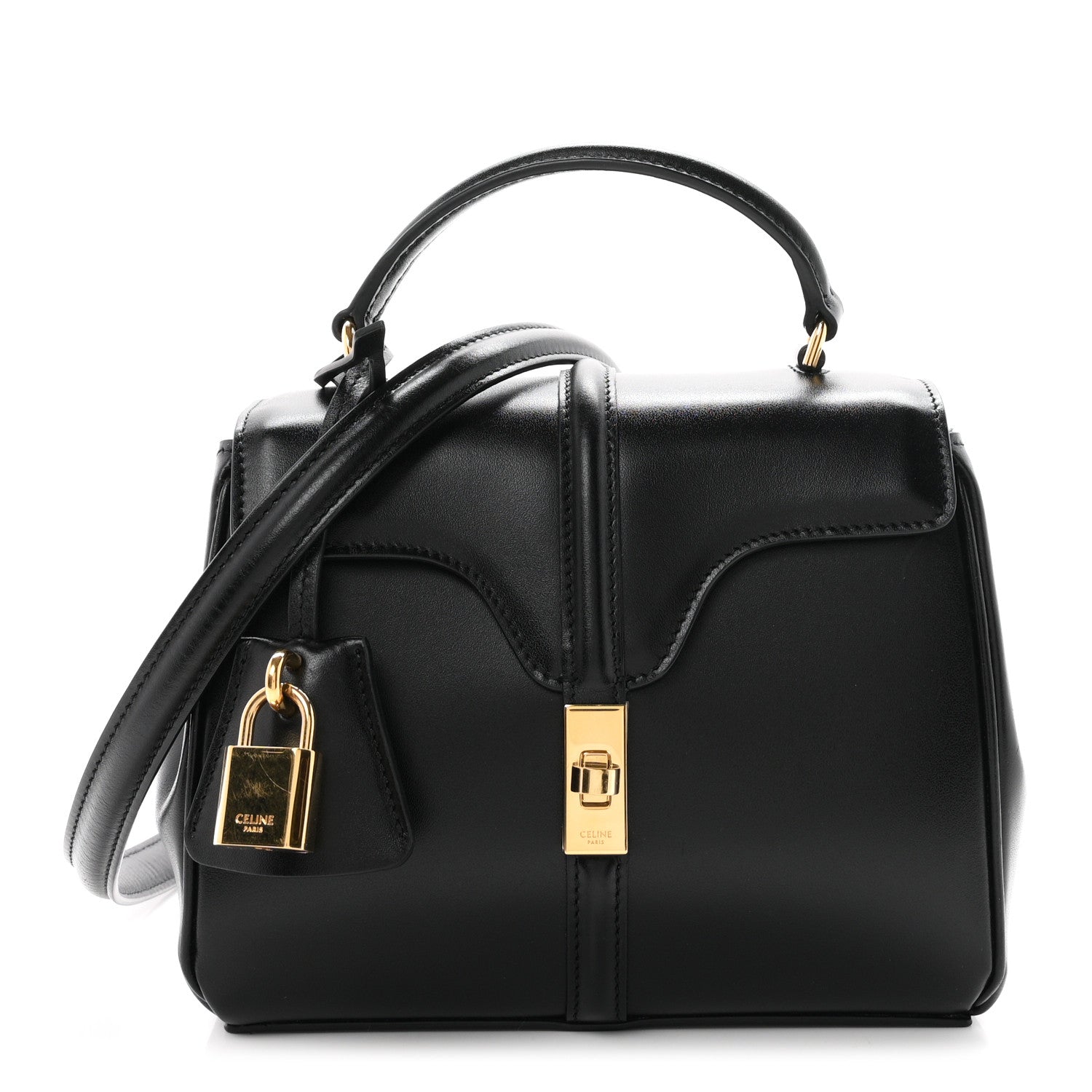 Celine Satinated Calfskin Mini 16 Top Handle Bag Black 1 of 13