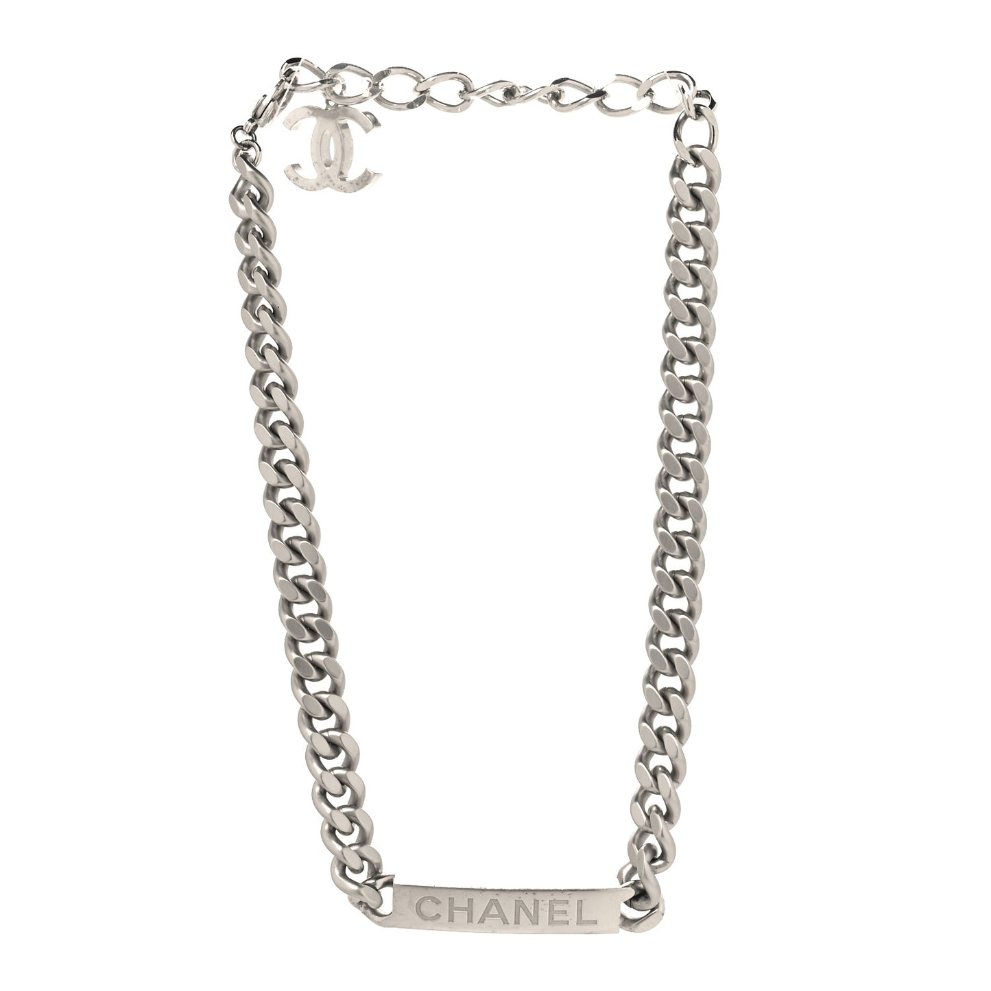 Oversized Chain Logo Short Necklace Silver