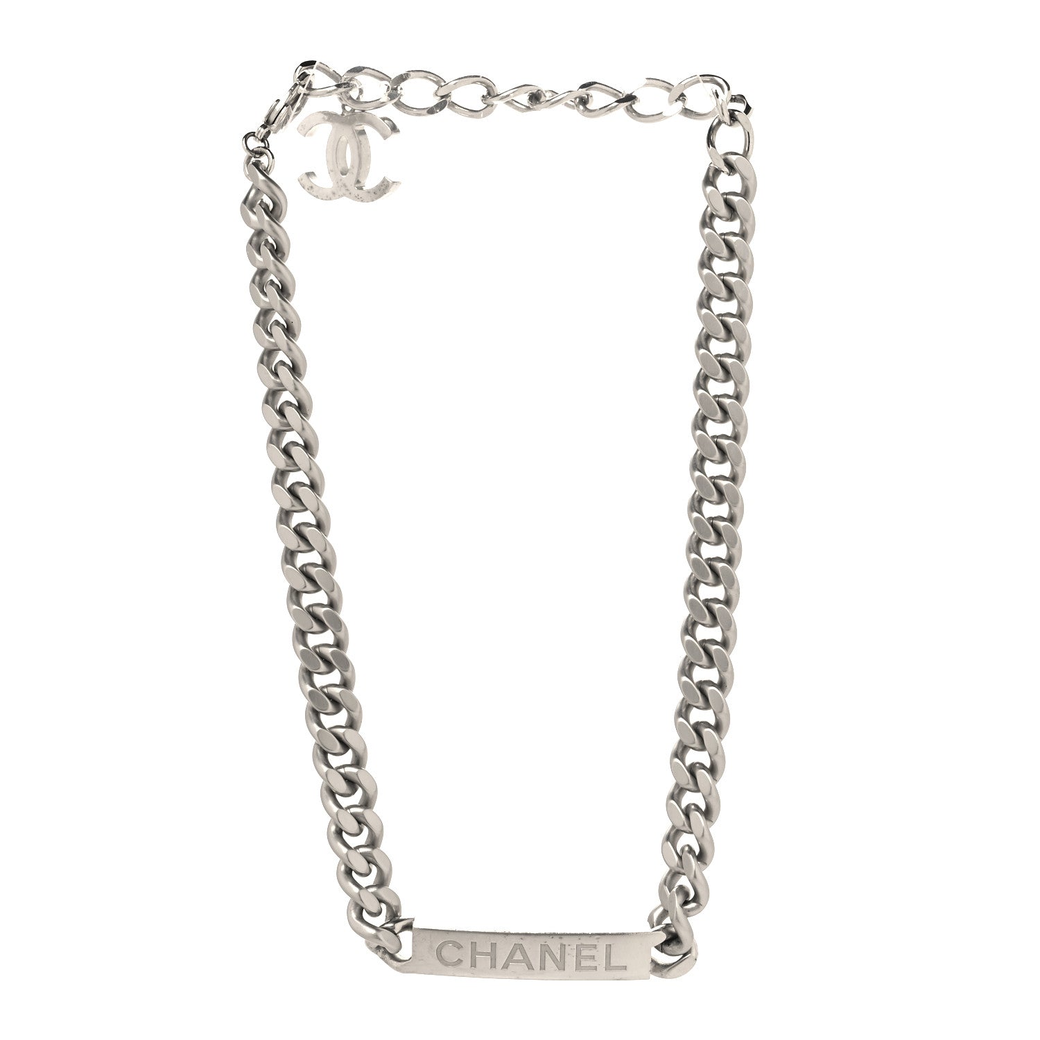 Chanel Oversized Chain Logo Short Necklace Silver 3 of 5