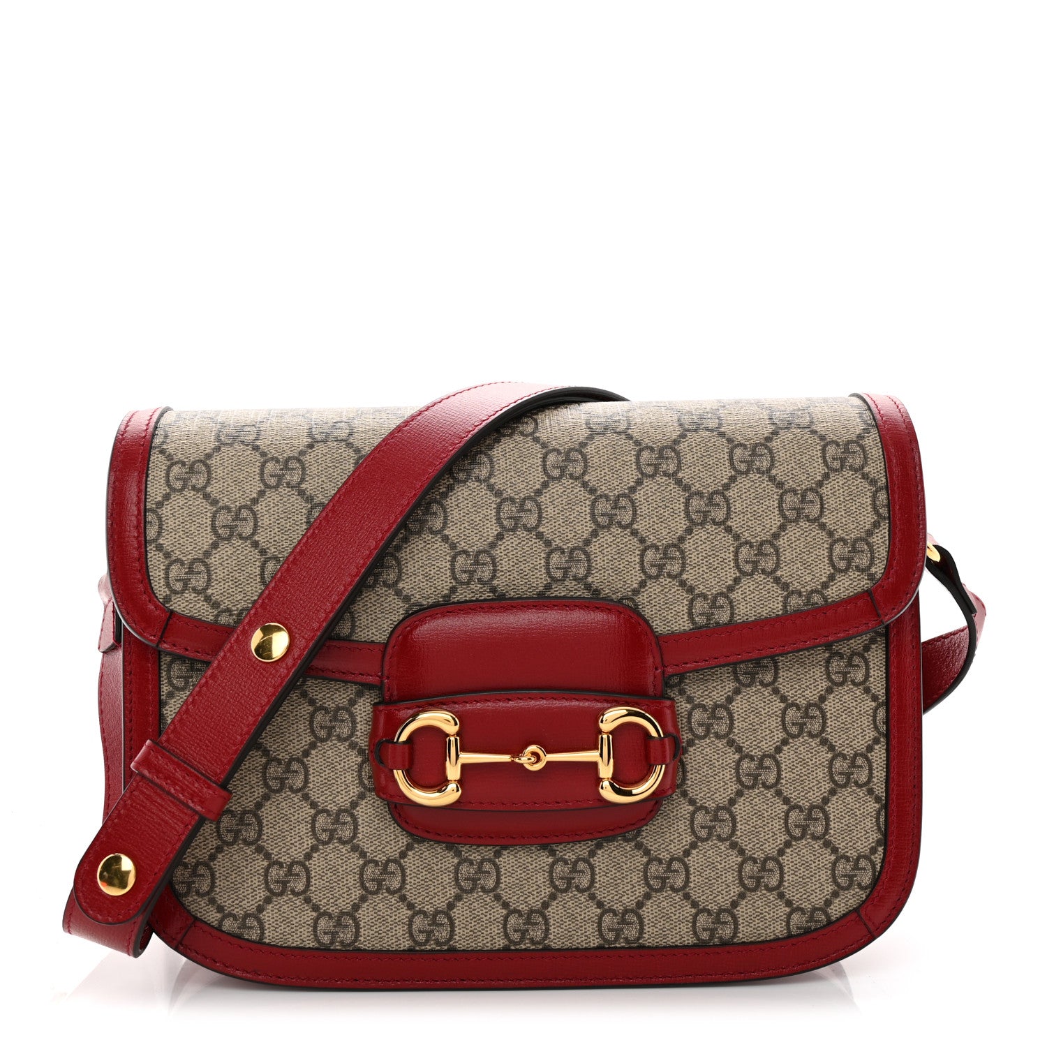Gucci GG Supreme Monogram Azalea Calfskin Horsebit 1955 Shoulder Bag Beige Ebony New Cherry Red 1 of 11