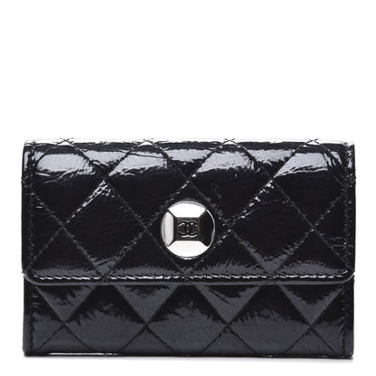 Chanel Distressed Patent Quilted Flap Card Holder Black 1 of 10
