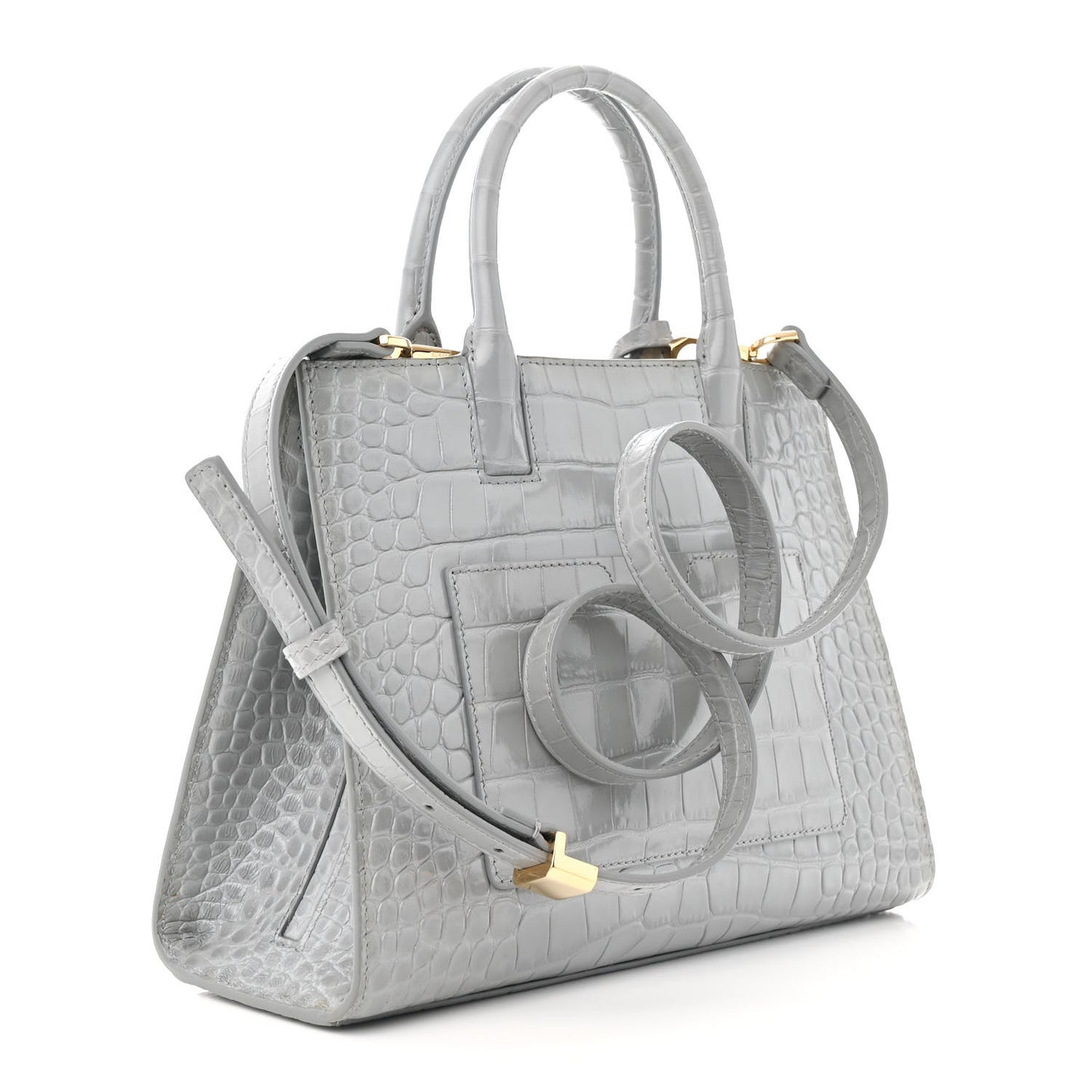Crocodile Embossed Calfskin Mini Frances Tote Cloud Grey