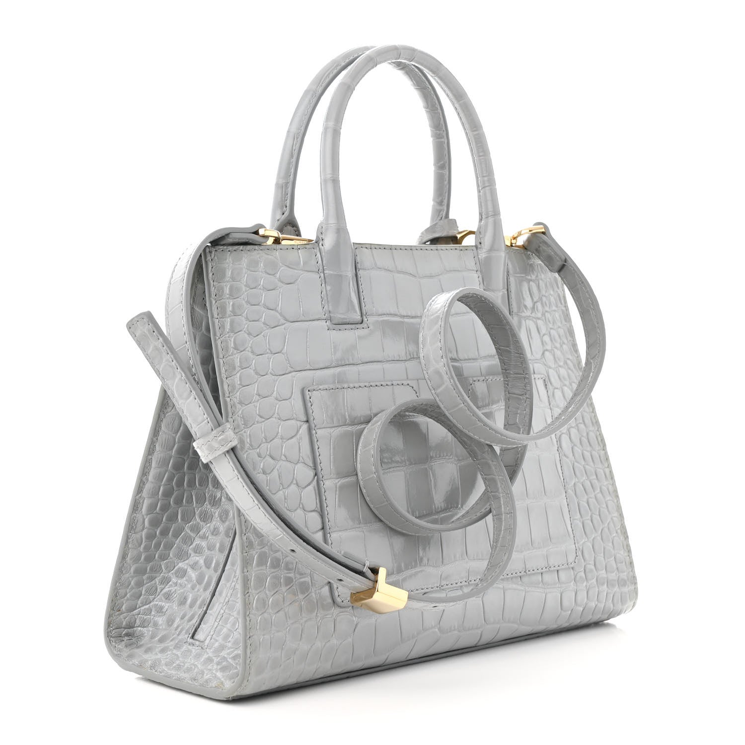 Burberry Crocodile Embossed Calfskin Mini Frances Tote Cloud Grey 3 of 11
