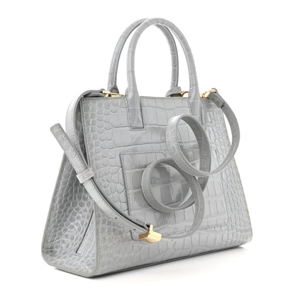 Burberry Crocodile Embossed Calfskin Mini Frances Tote Cloud Grey 3 of 11