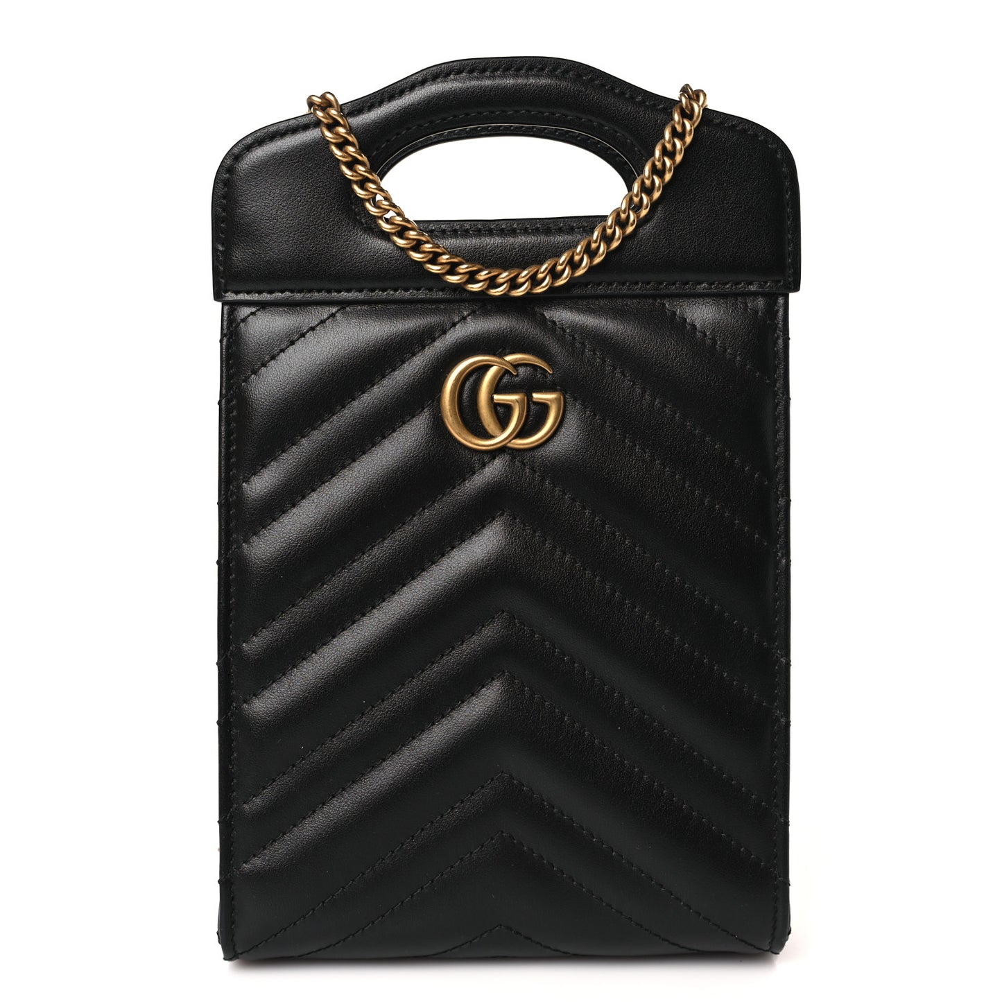 Calfskin Matelasse Mini GG Marmont Top Slip Handle Crossbody Bag Black