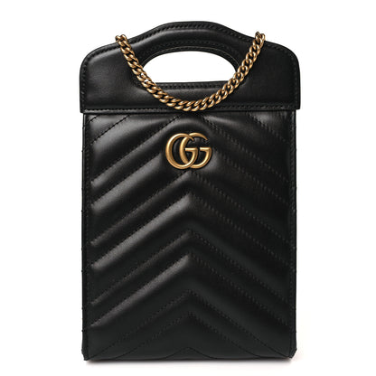 Gucci Calfskin Matelasse Mini GG Marmont Top Slip Handle Crossbody Bag Black 1 of 9