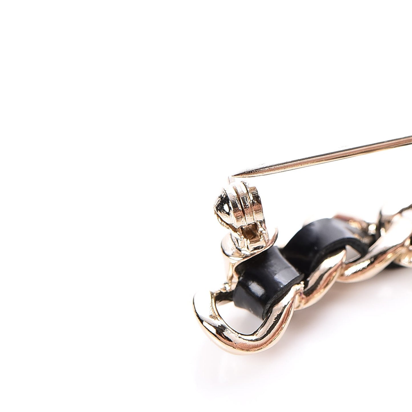 Lambskin Crystal Chain CC Charms Brooch Black Gold