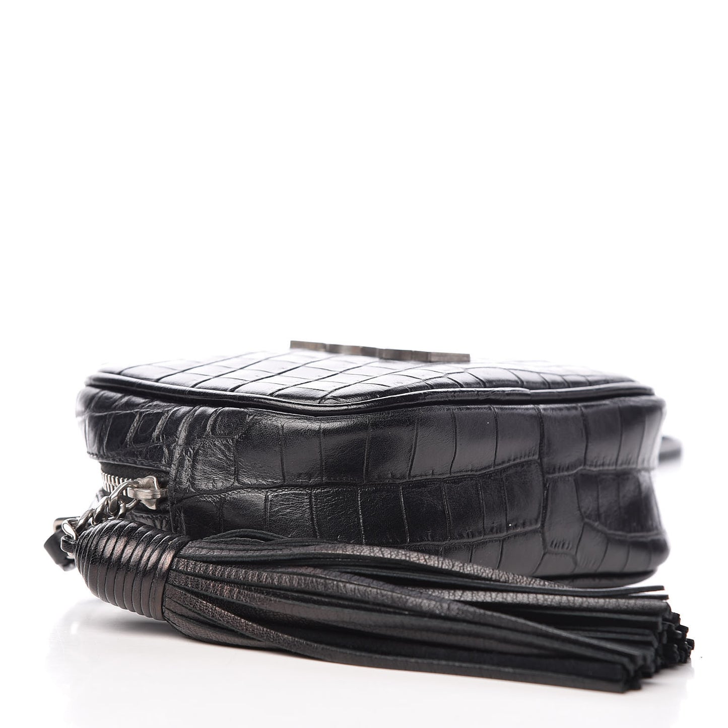Calfskin Crocodile Embossed Monogram Blogger Bag Black
