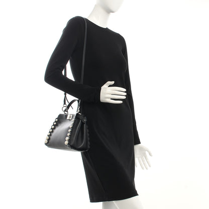 Fendi Vitello Seta Shiny Nappa Pearl Scallopped Studded Mini Peekaboo Iconic Satchel Black 2 of 9