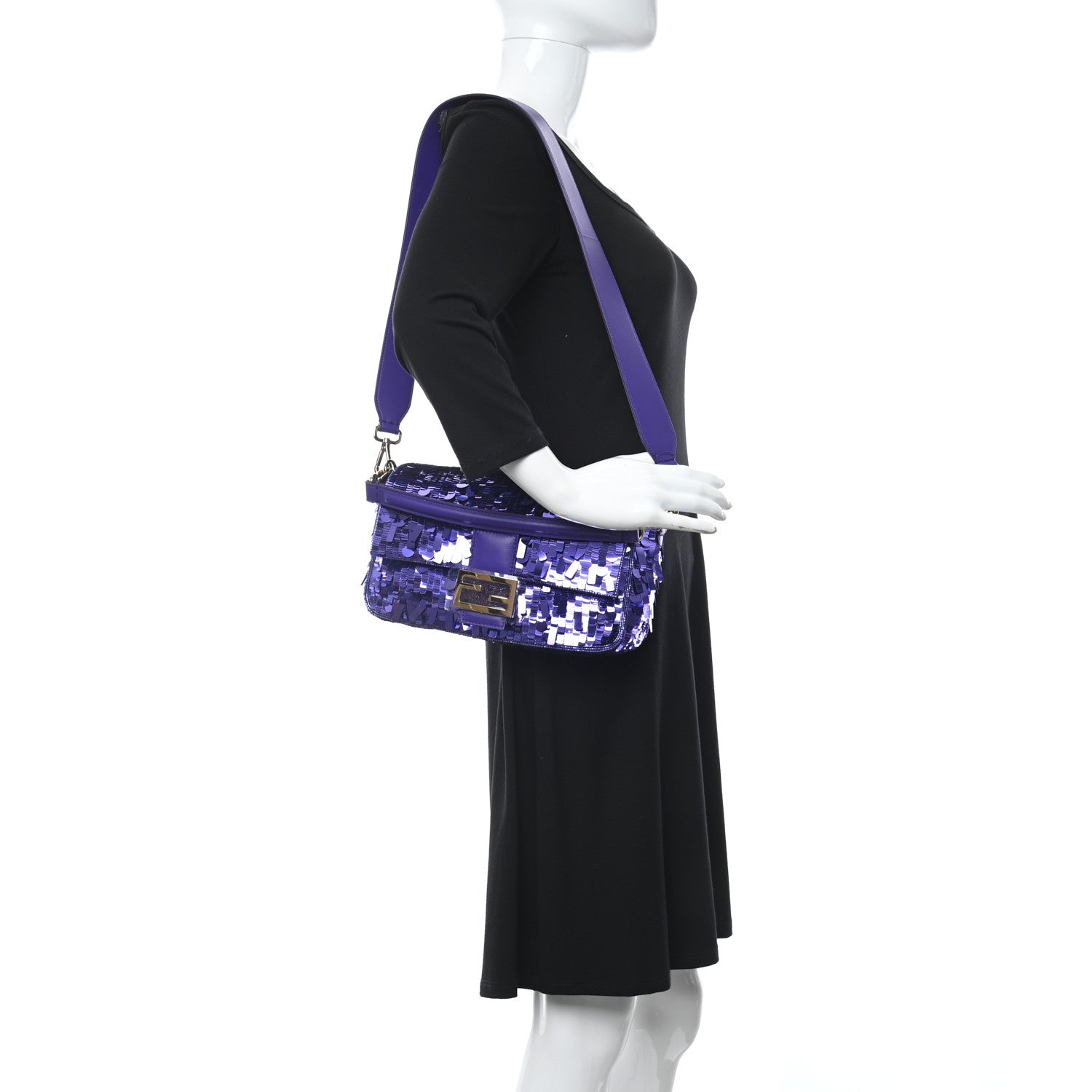 Fendi Sequin Paillettes Shiny Nappa Sex and the City Baguette Viola Purple Rain 2 of 12