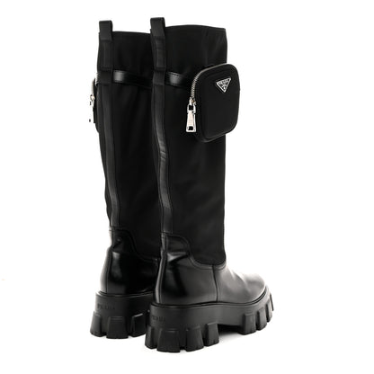 Prada Spazzolato Rois Re-Nylon Metal Triangle Logo Monolith Pouch Pocket 55mm Tall Boots 41 Black 4 of 9