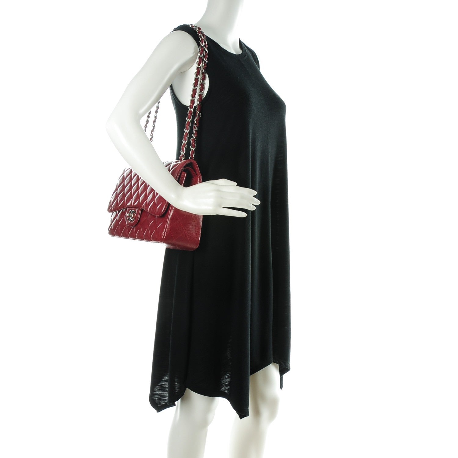 Chanel Caviar Quilted Jumbo Double Flap Dark Red 2 of 9