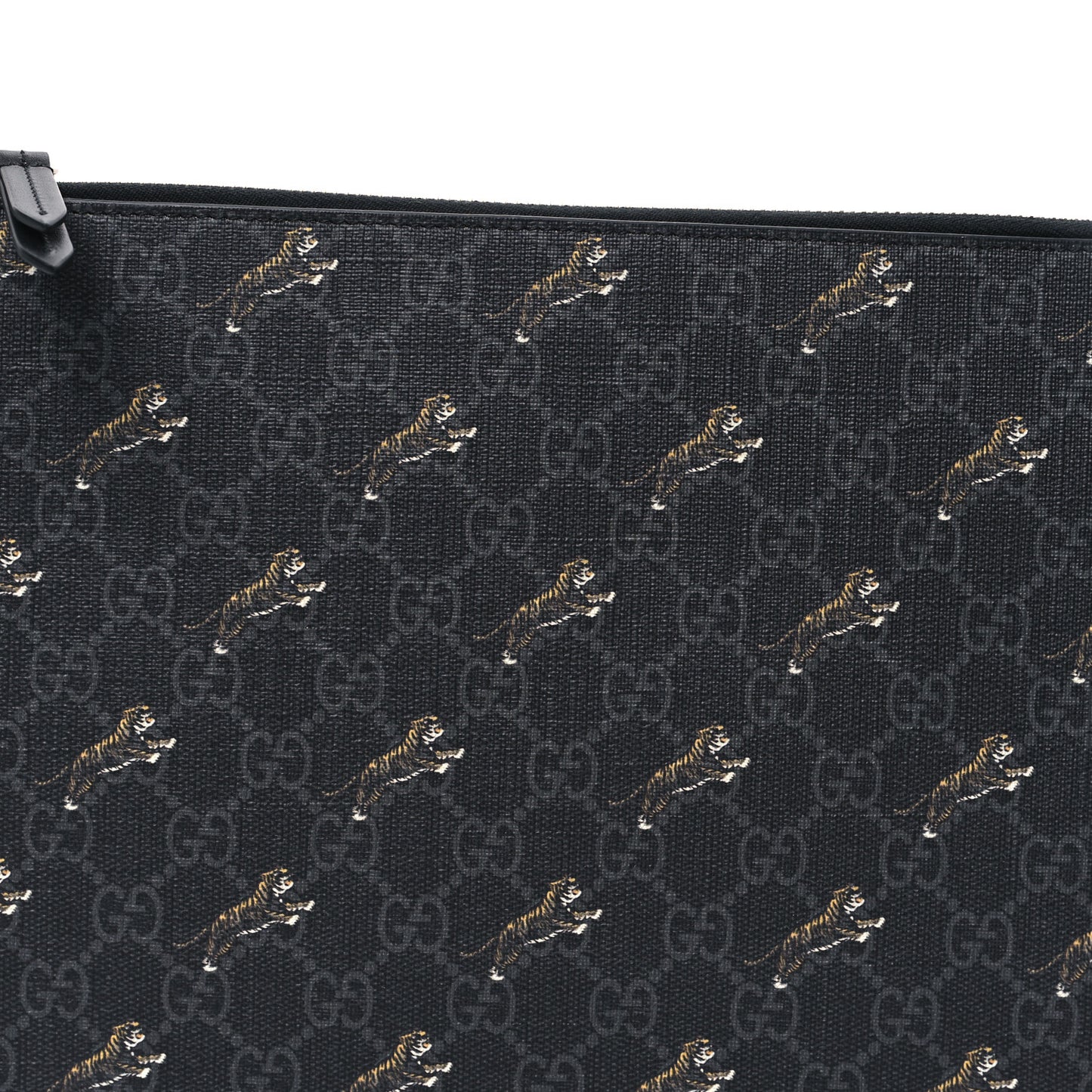 GG Supreme Monogram Tigers Zip Wristlet Pouch Black