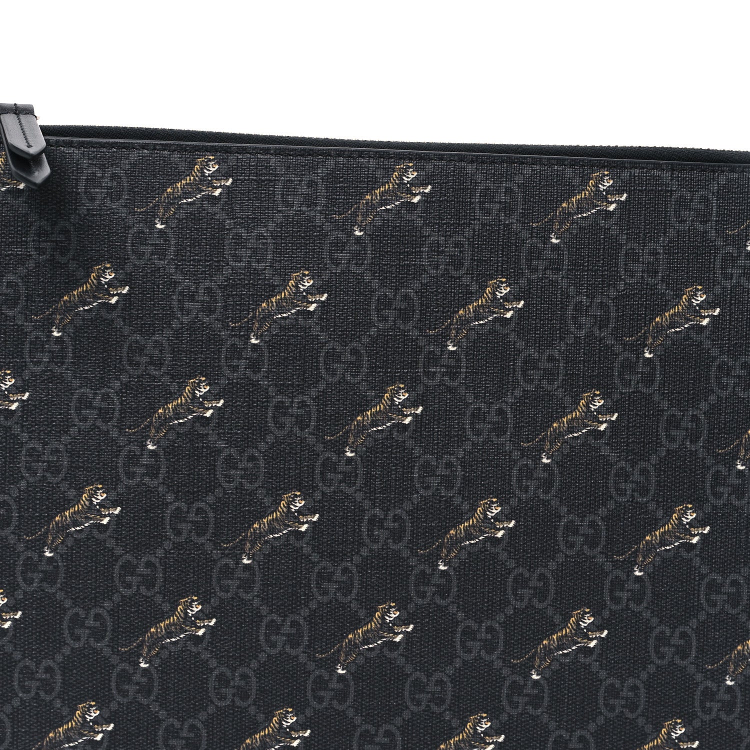 Gucci GG Supreme Monogram Tigers Zip Wristlet Pouch Black 7 of 9