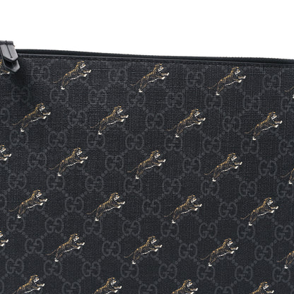 Gucci GG Supreme Monogram Tigers Zip Wristlet Pouch Black 7 of 9