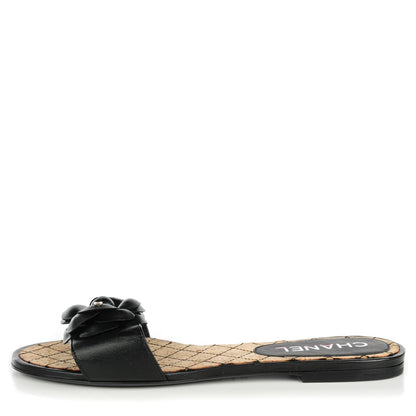 Chanel Lambskin Camellia Sandals 37 Black 1 of 9