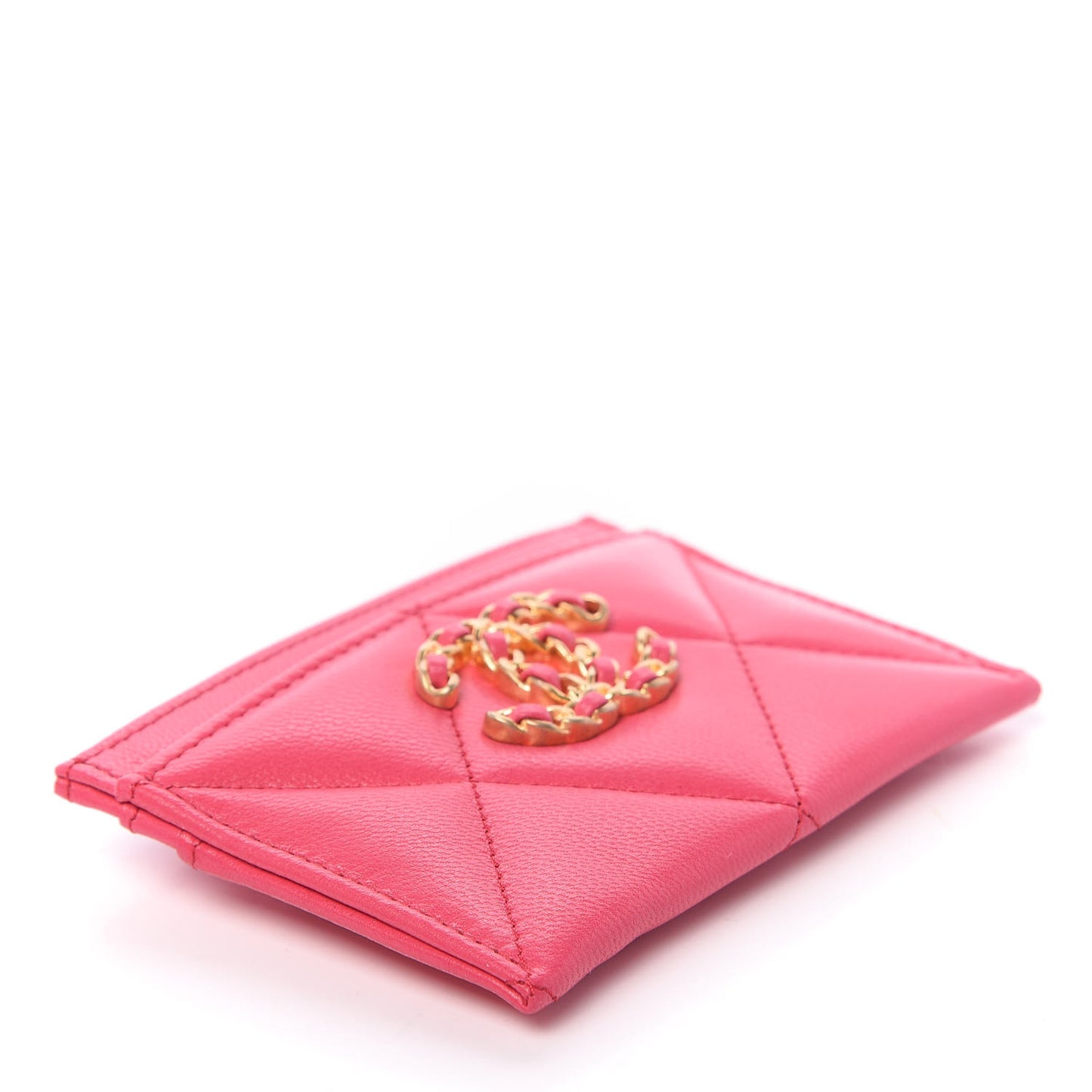 Shiny Goatskin Quilted 19 Card Holder Dark Pink