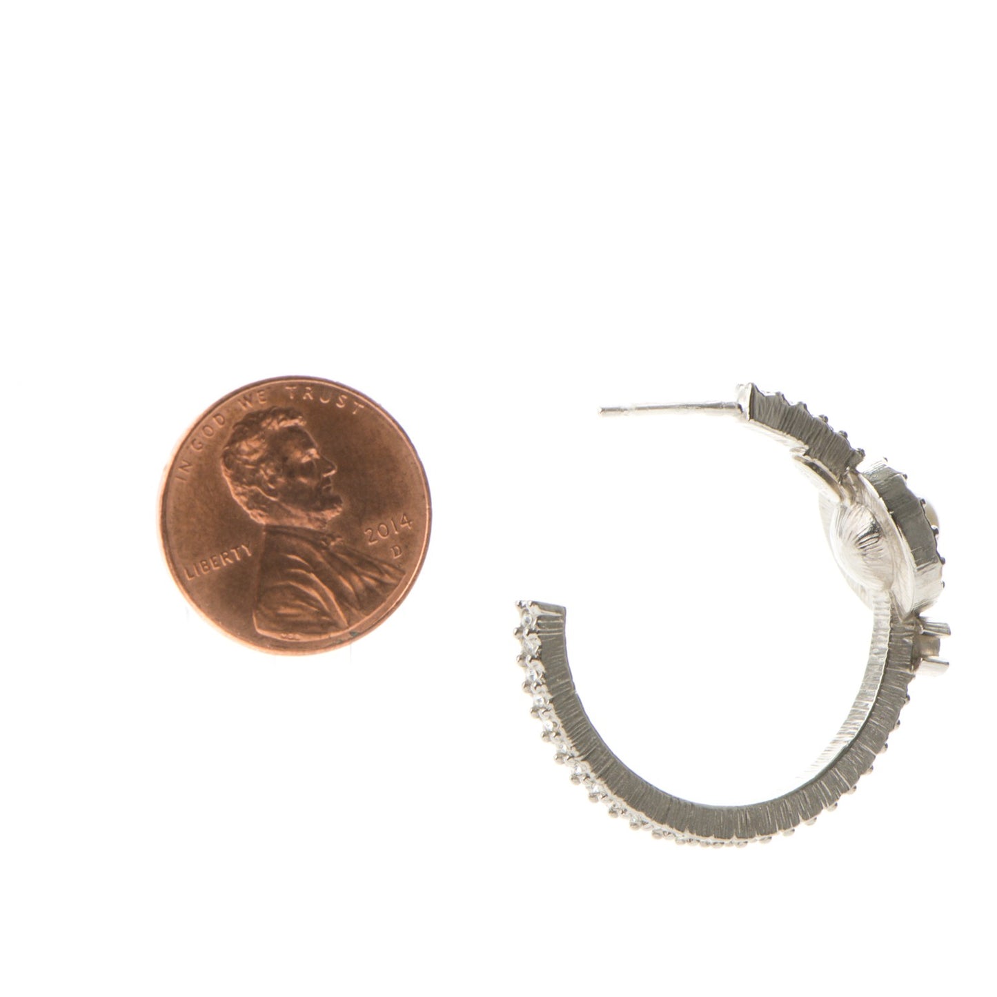 Crystal Pearl CC Hoop Earrings Silver