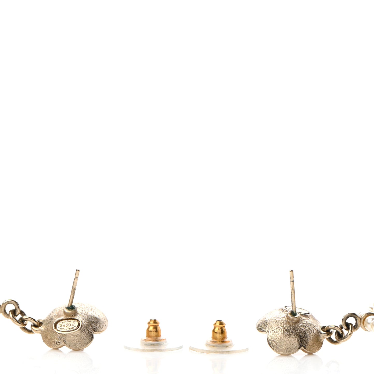 Pearl CC Drop Hoop Earrings Light Gold