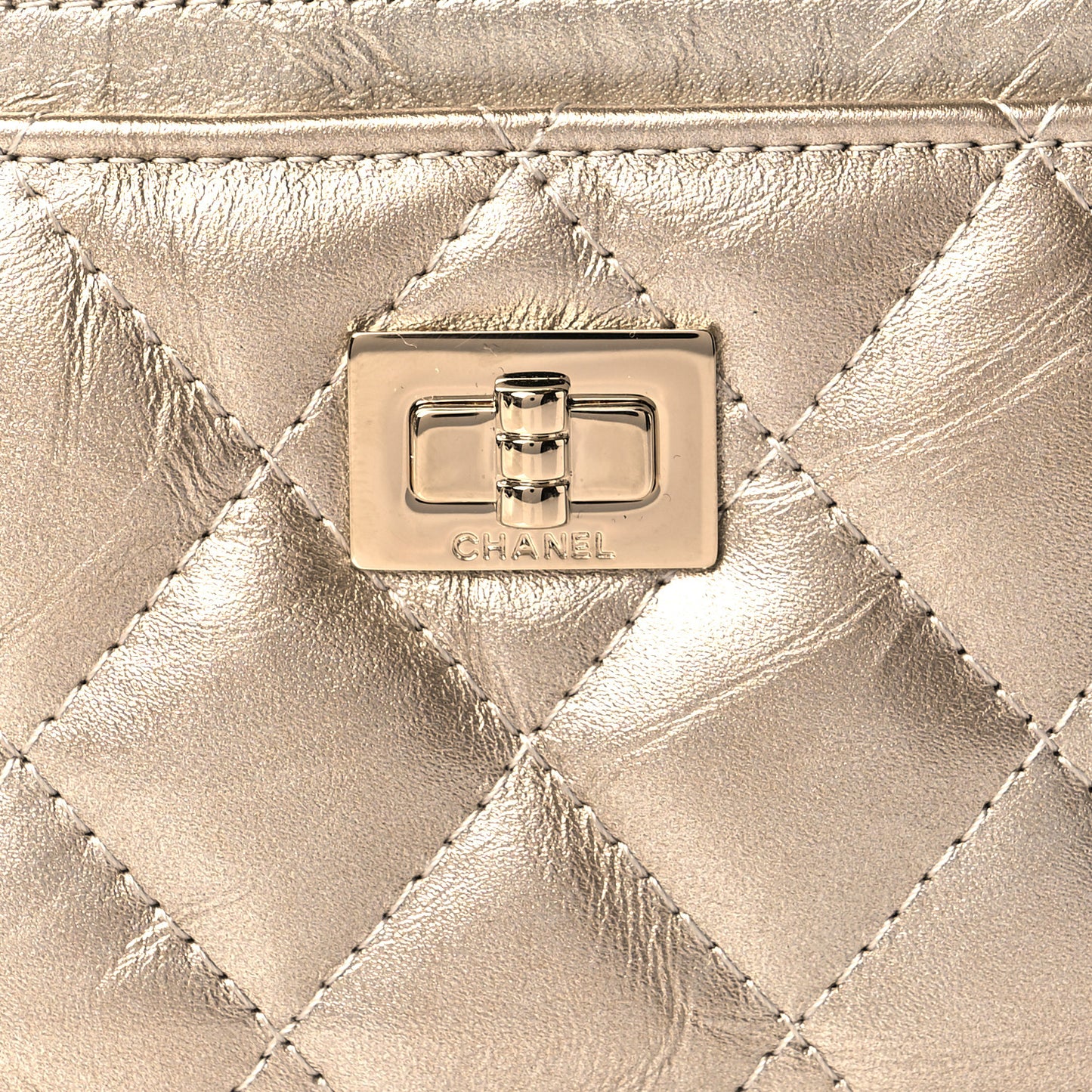 Metallic Aged Calfskin Quilted Reissue Card Holder Gold