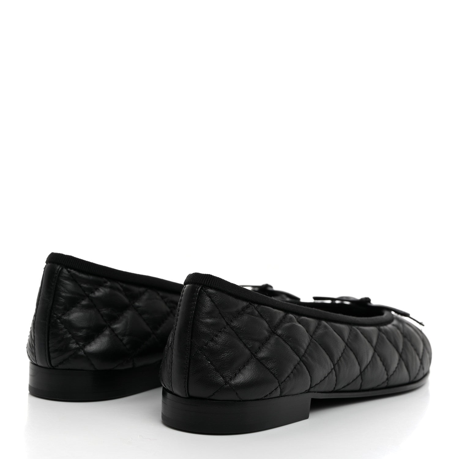 Chanel Aged Calfskin Quilted CC Cap Toe Ballerina Flats 37.5 Black 4 of 9