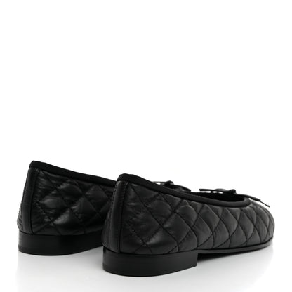 Chanel Aged Calfskin Quilted CC Cap Toe Ballerina Flats 37.5 Black 4 of 9