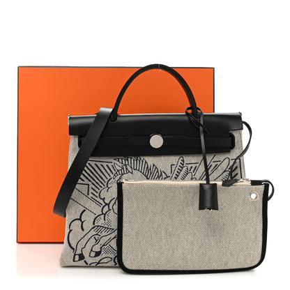 Hermes Vache Hunter Toile H Pegase Pop Herbag Zip Retourne 31 PM Bleu Indigo Ecru Black 11 of 11