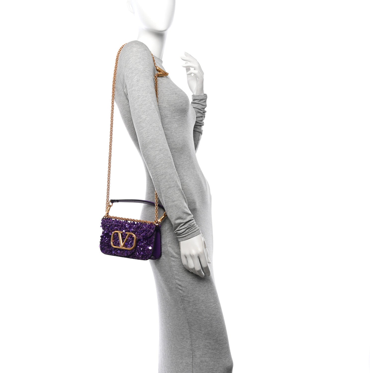 Valentino Garavani Sequin Vlogo Small Loco Shoulder Bag Purple 2 of 11