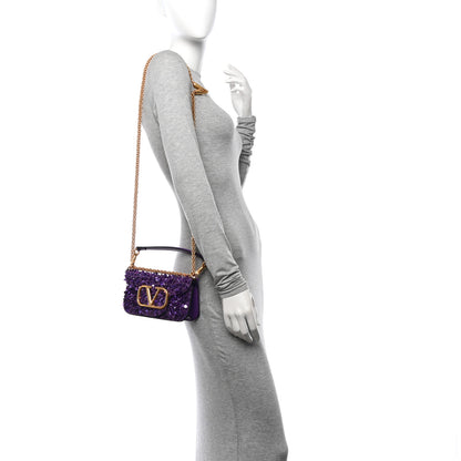 Valentino Garavani Sequin Vlogo Small Loco Shoulder Bag Purple 2 of 11