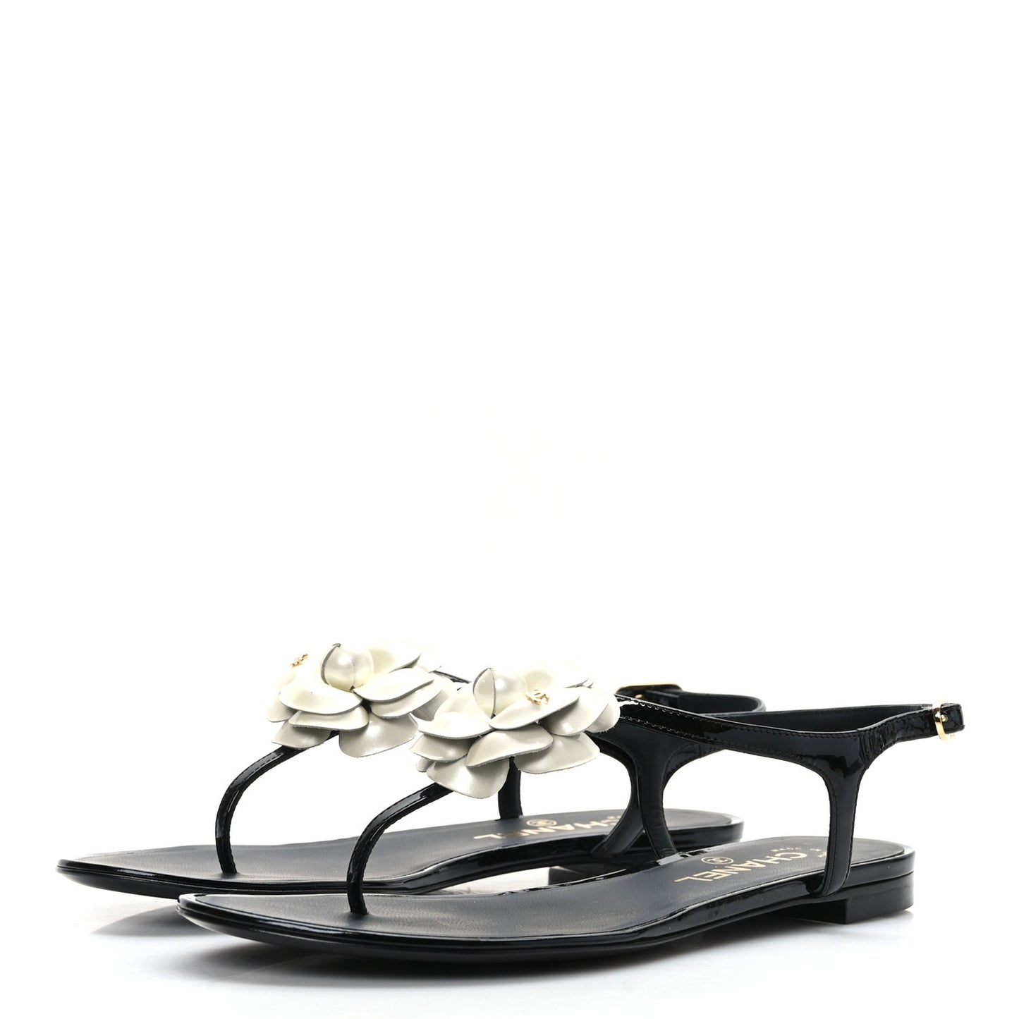 Lambskin Camellia Thong Sandals 37.5 Black