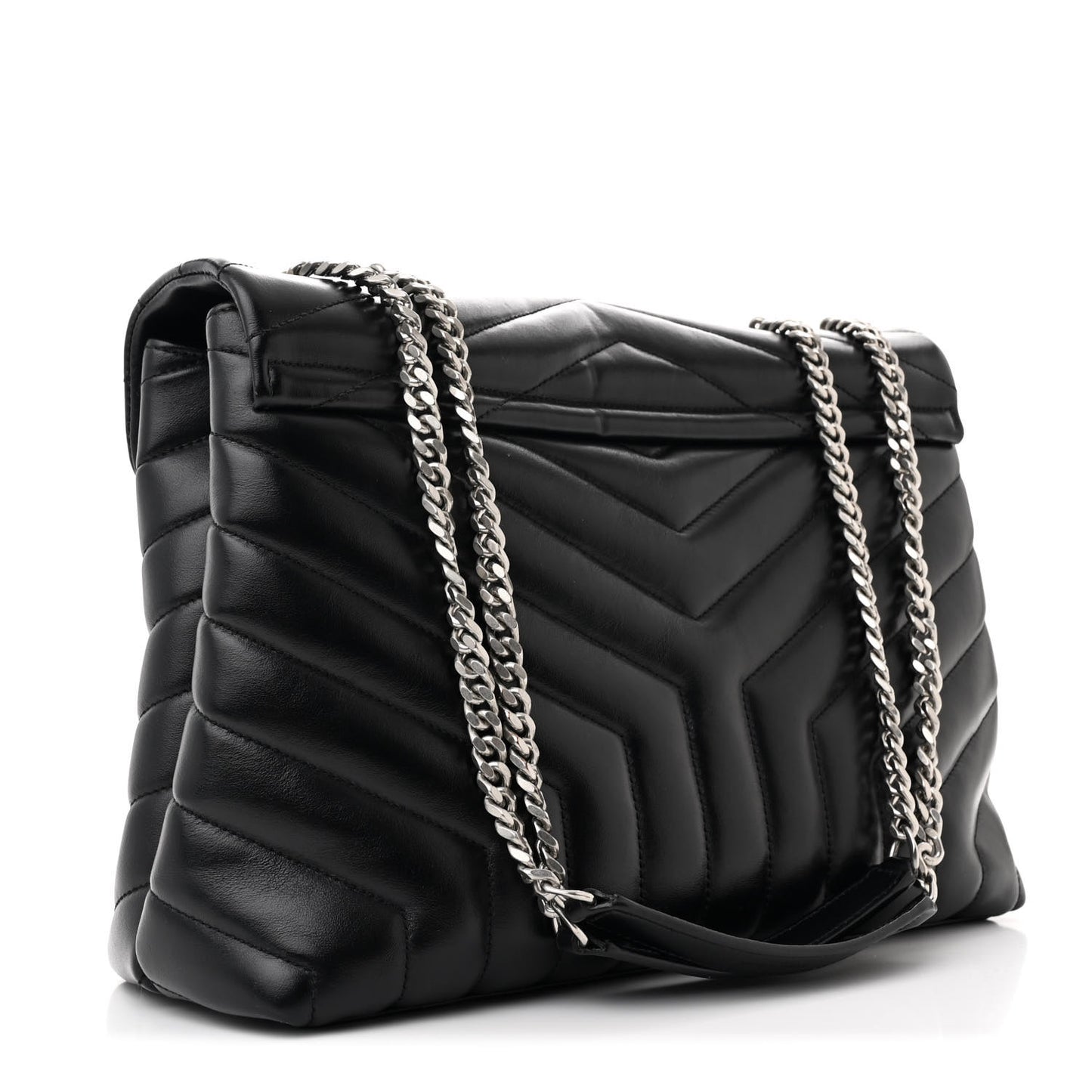 Calfskin Y Quilted Monogram Medium Loulou Chain Satchel Black