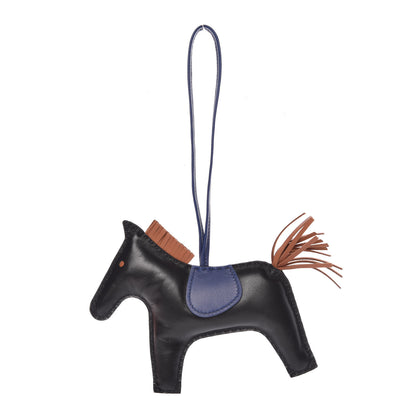 Hermes Milo Lambskin Grigri Rodeo Horse Bag Charm GM Black Bleu Encre Gold 1 of 5