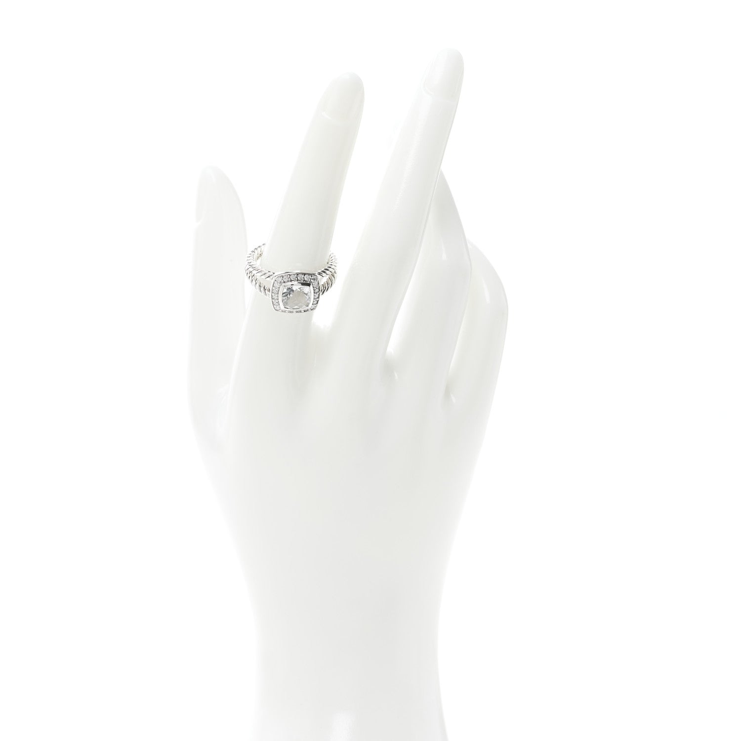 David Yurman Sterling Silver Diamond White Topaz 7mm Petite Albion Ring 54 7 2 of 5