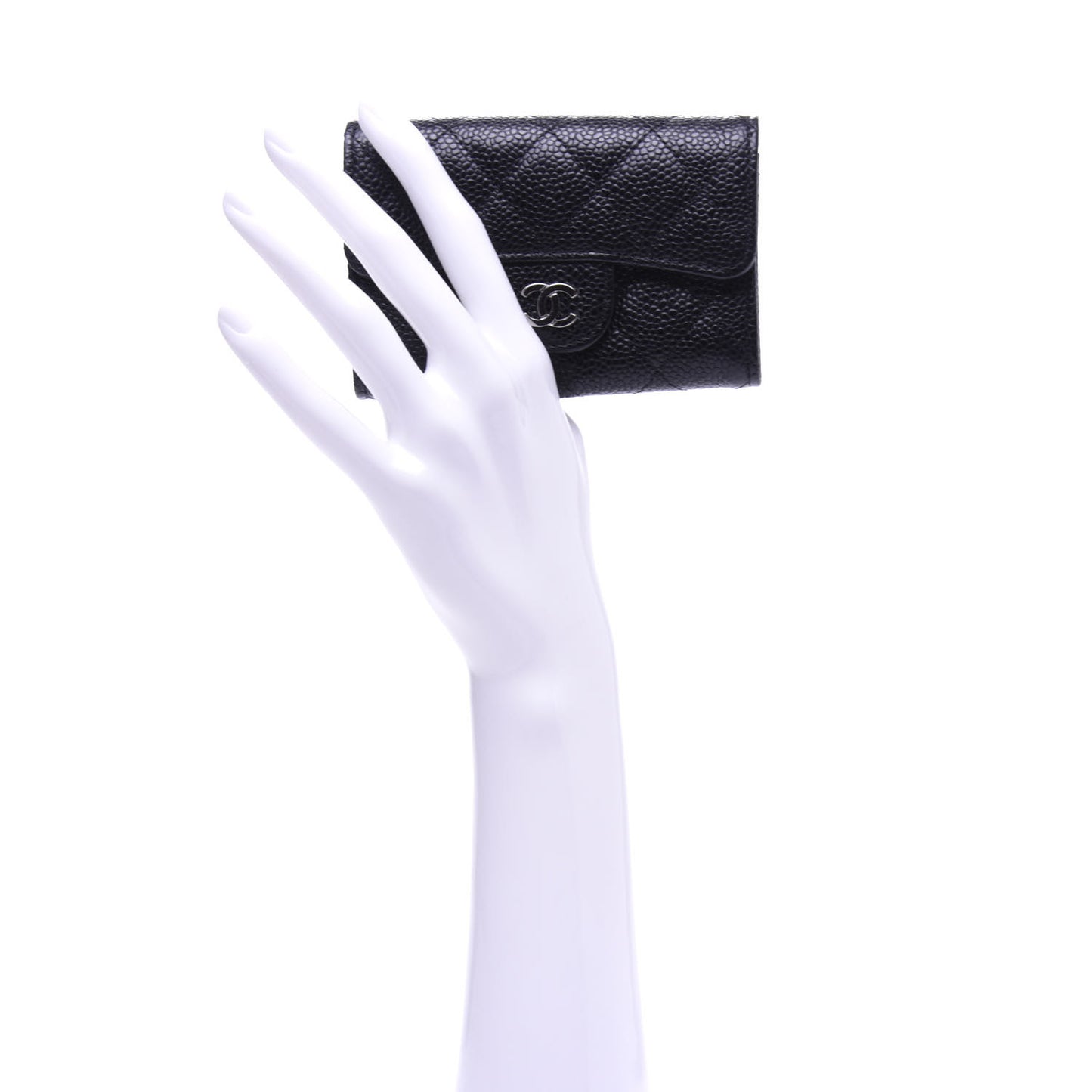 Caviar Quilted Flap Card Holder Wallet Black