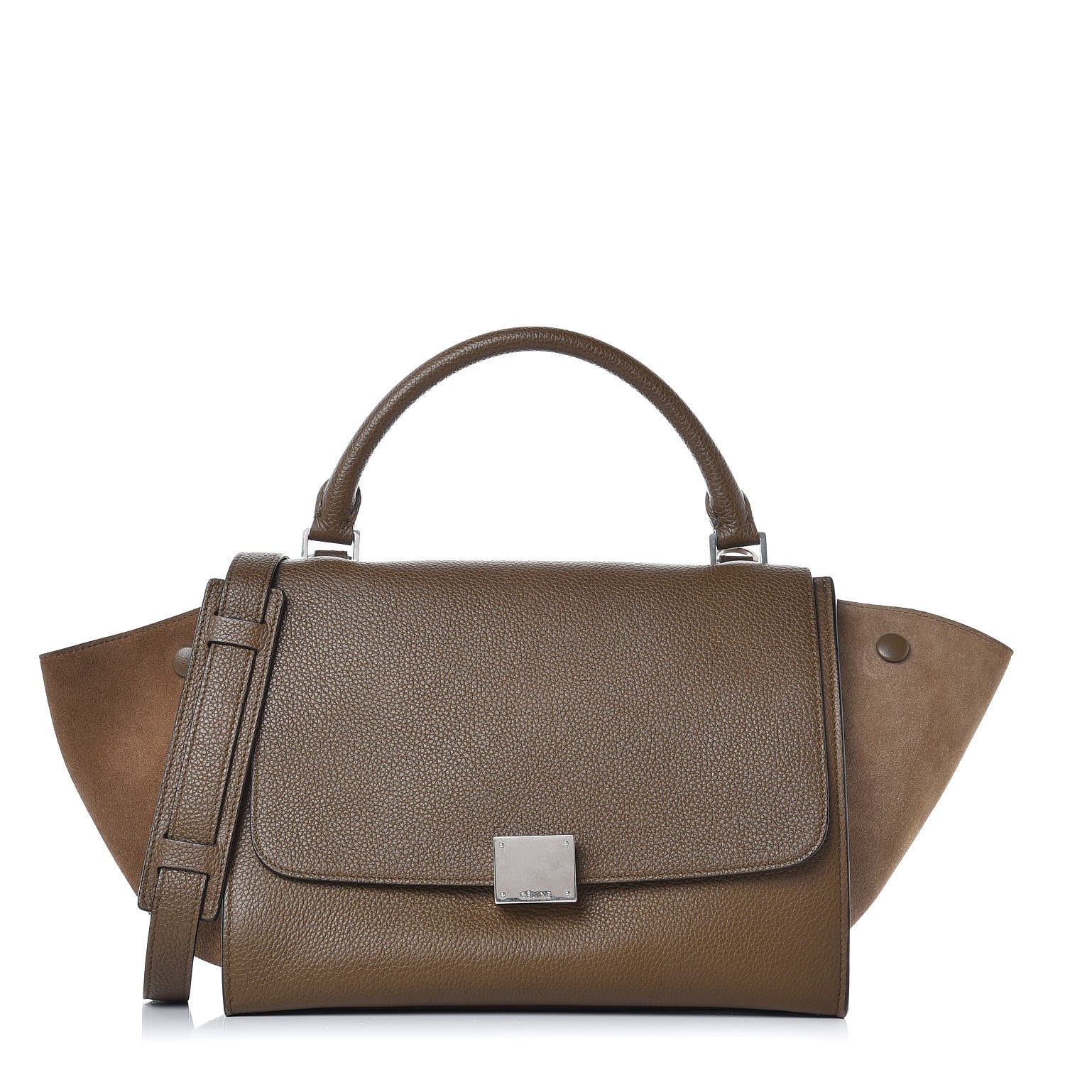 Celine Drummed Calfskin Suede Small Trapeze Moss Green 1 of 6