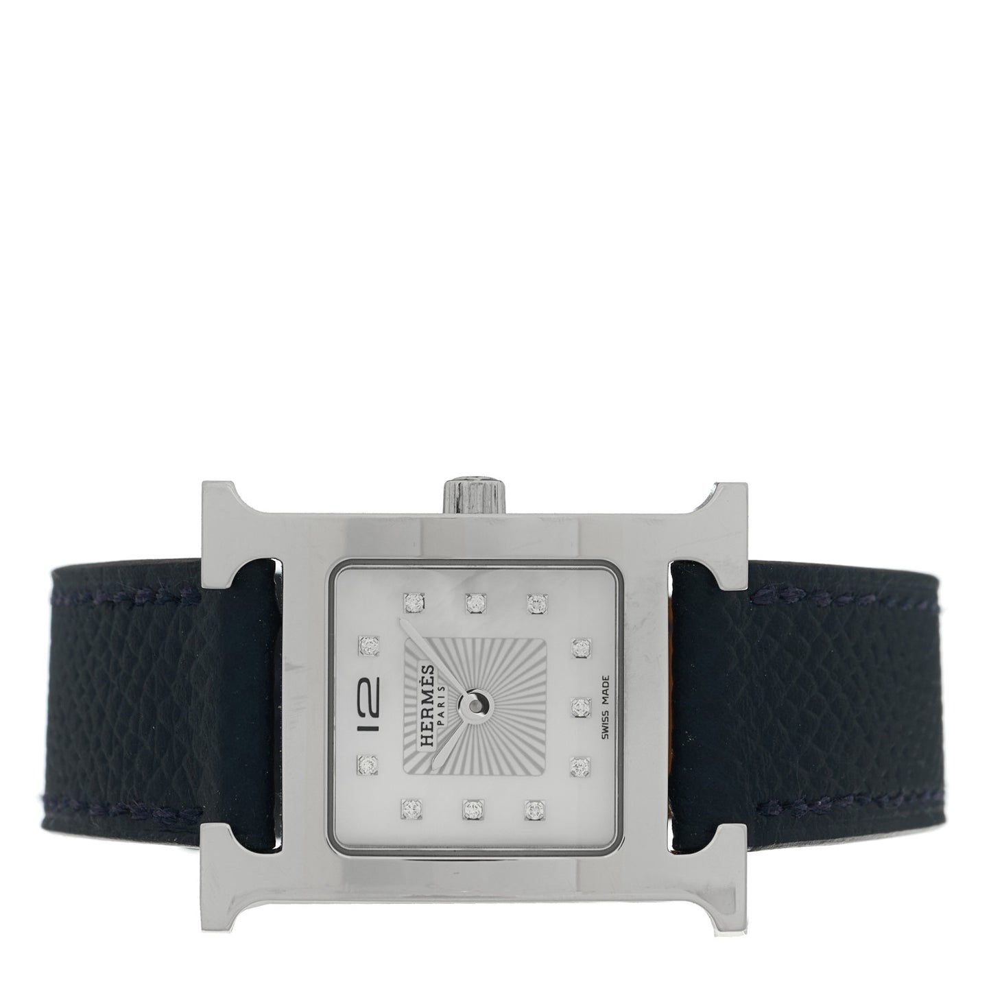 Stainless Steel Epsom Diamond Mother of Pearl 21mm Heure H Hour Quartz Watch Noir