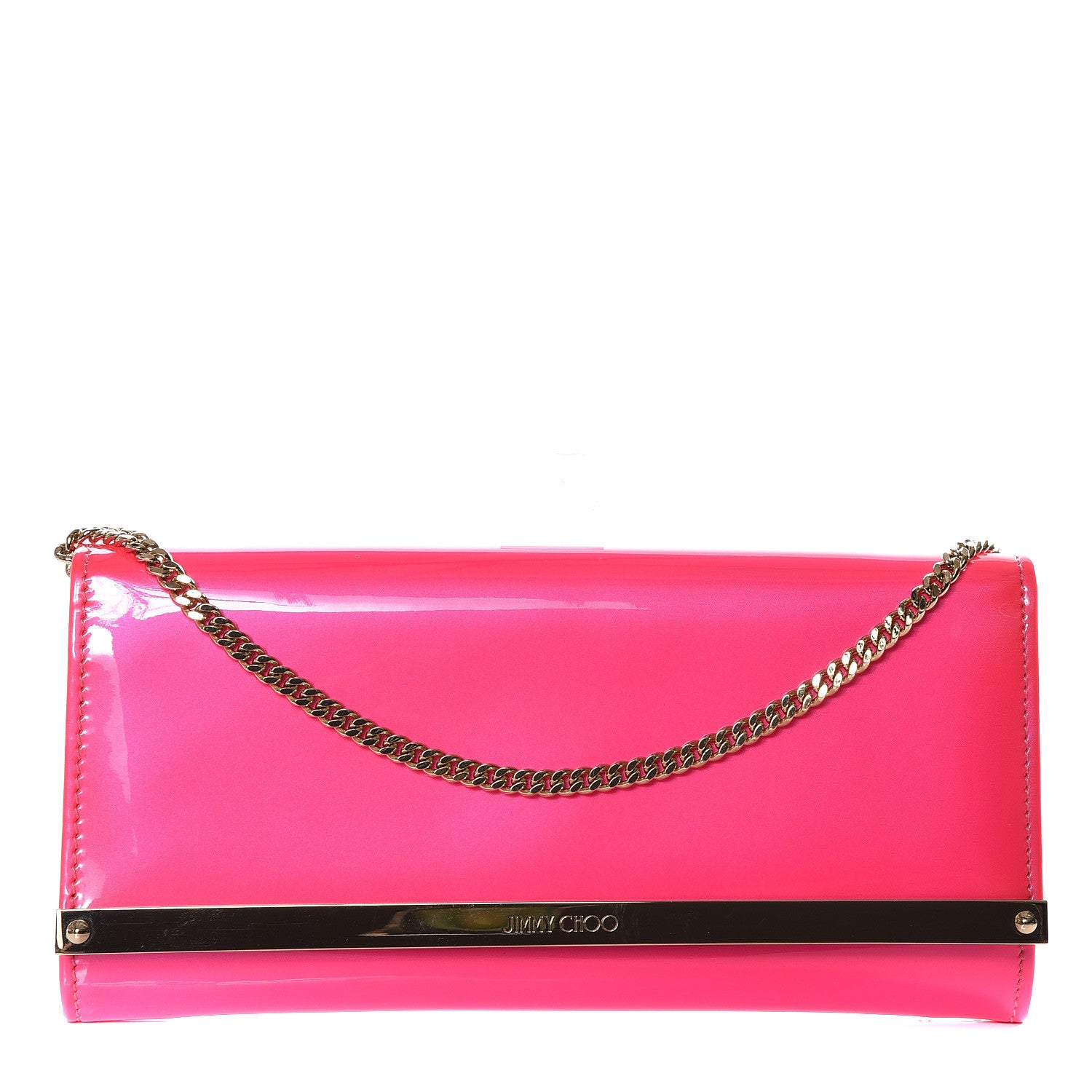 Jimmy Choo Patent Milla Wallet on Chain Pink 1 of 8