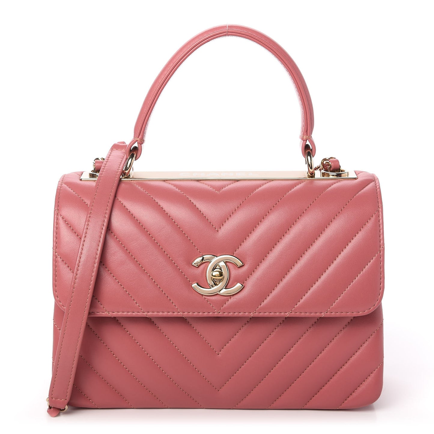 Lambskin Chevron Quilted Small Trendy CC Dual Handle Flap Bag Light Pink