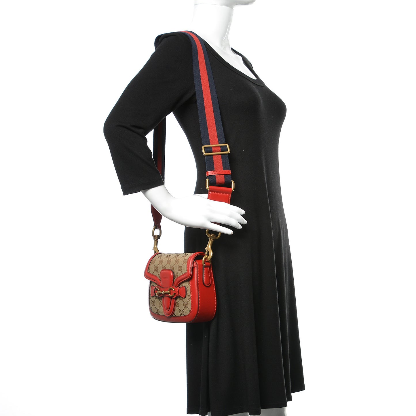 Monogram Ruinart Calfskin Small Lady Web Shoulder Bag Beige Ebony Hibiscus Red