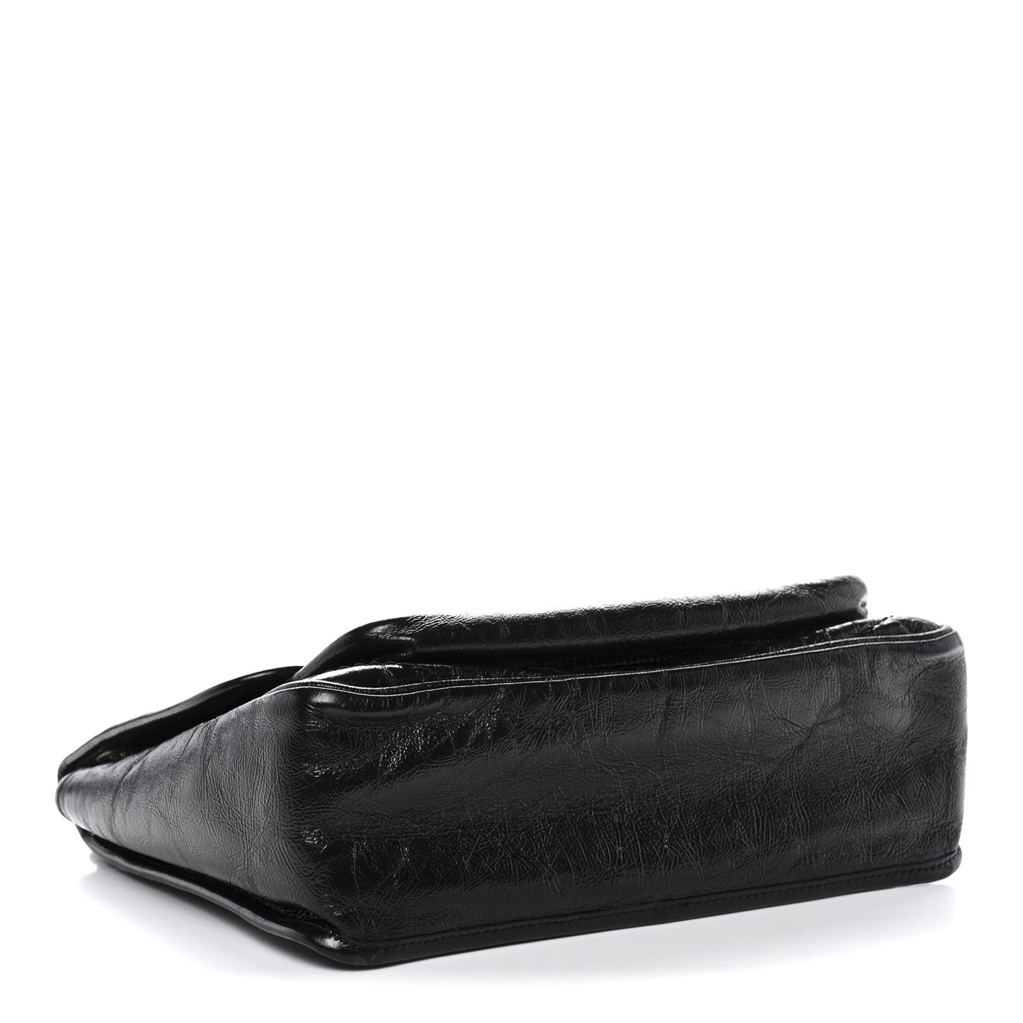 Crinkled Calfskin Matelasse Monogram Medium Niki Chain Satchel Black